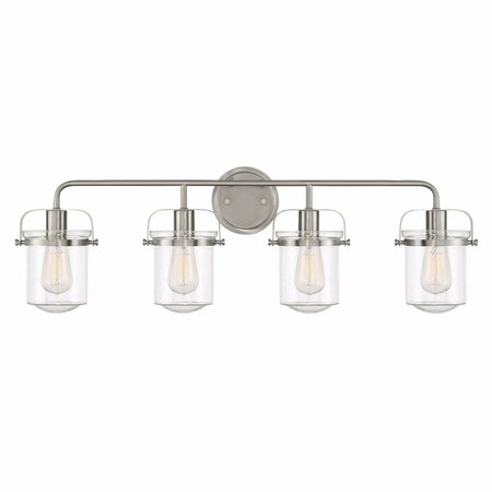 DESIGNERS FOUNTAIN Jaxon 33in 4-Light Brushed Nickel Industrial Indoor Vanity Light with Clear Seedy Glass Shades 90604-BN